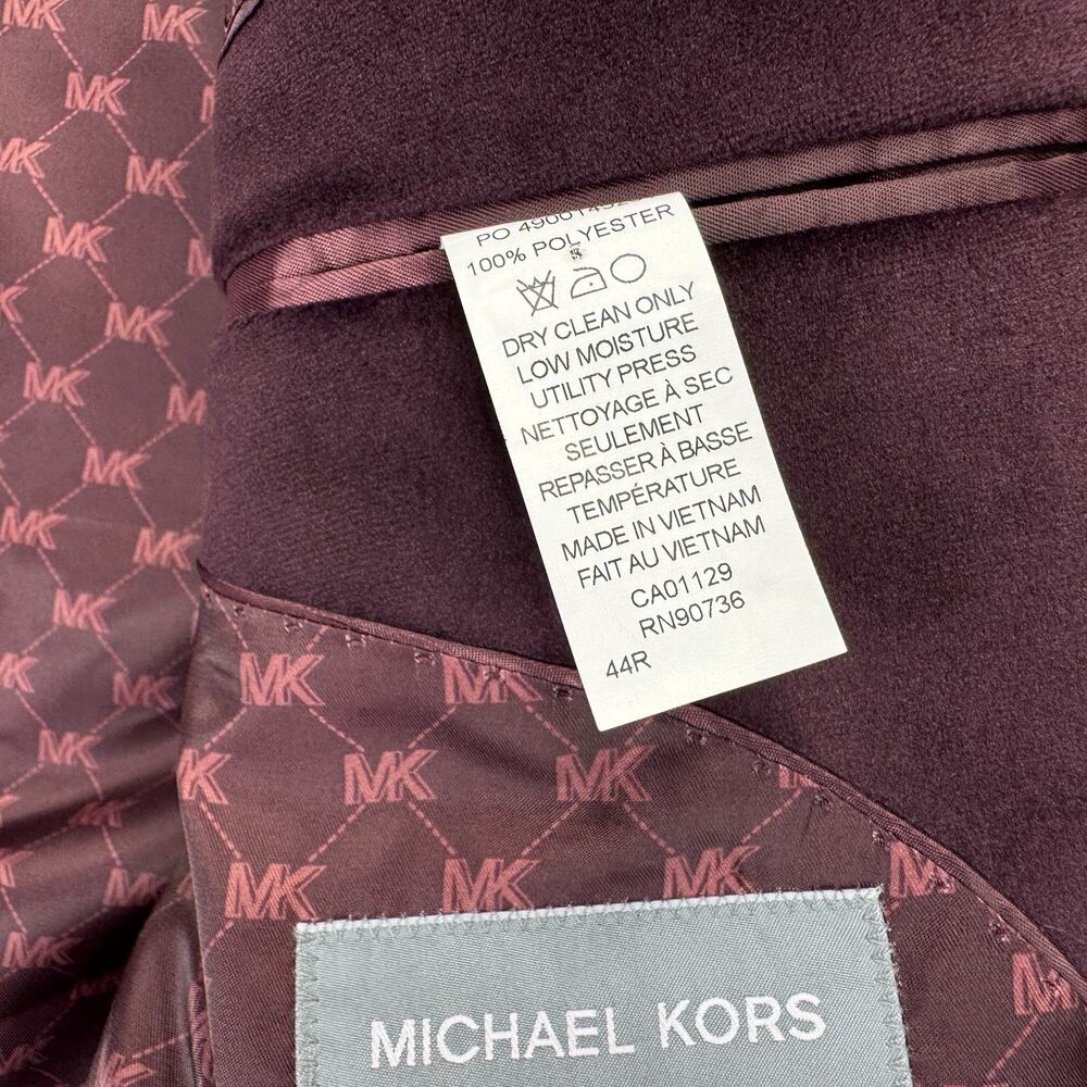 Michael Kors Mens Kent Classic Fit Velvet Sport Coat Burgundy 44R - Picture 5 of 5